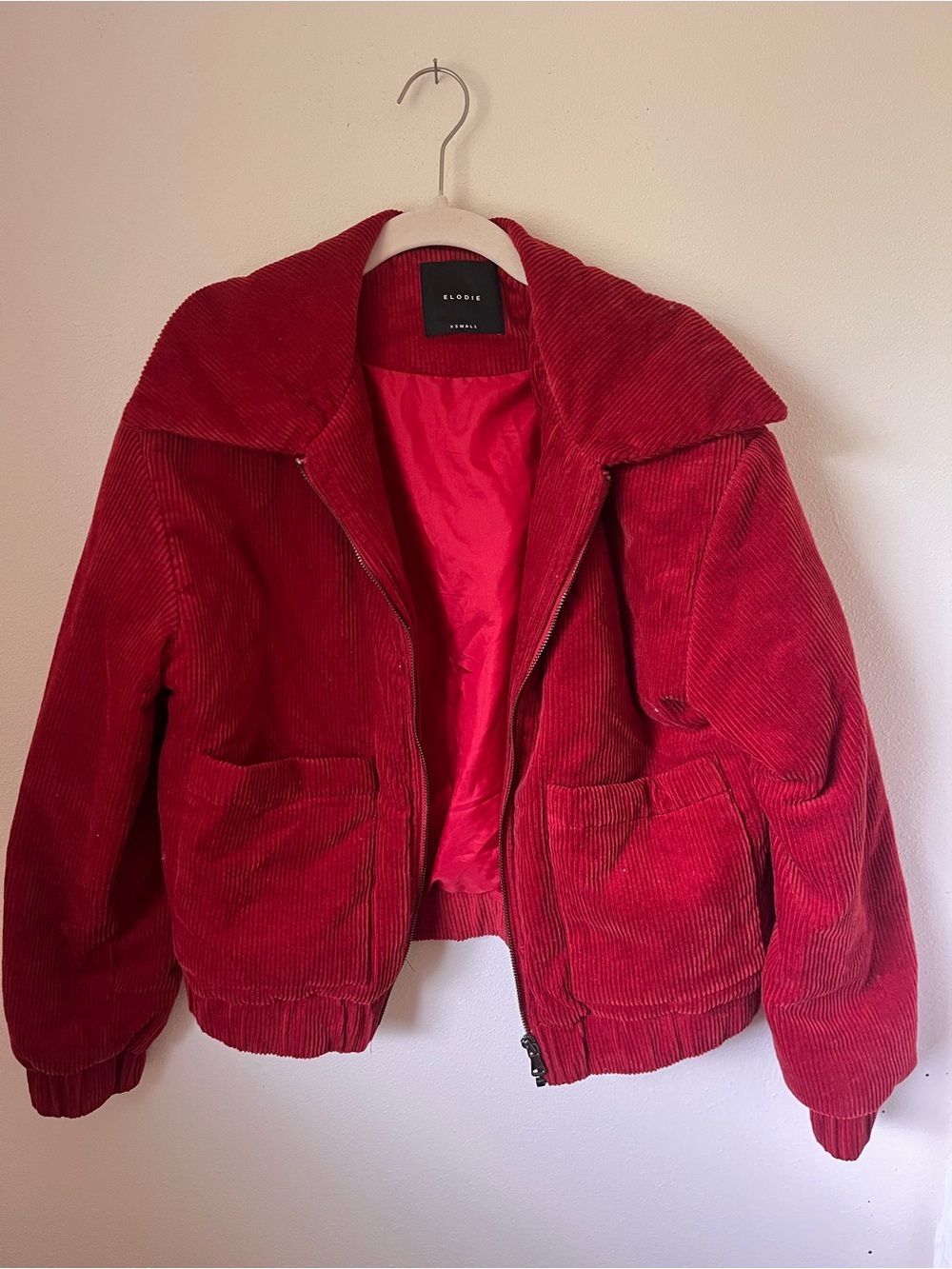 Elodie Bright Red Corduroy Bomber Jacket
